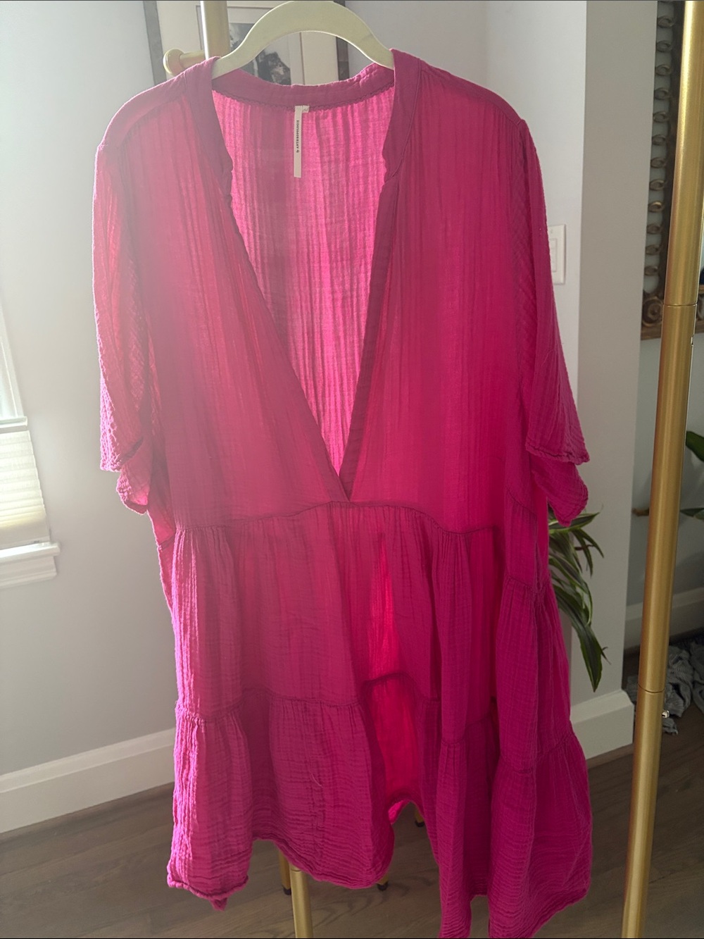 Anthropologie Fuchsia Tiered V-Neck Tunic